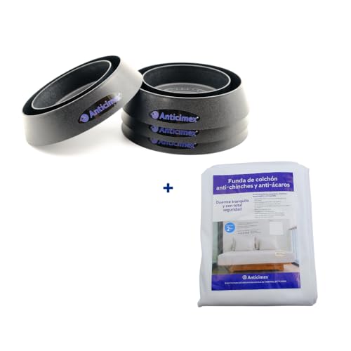 ANTICIMEX Pack Antichinches: Funda colchón 135x190cm Impermeable Protector Anti Chinches + 4 Trampas Interceptoras de chinches | Fundas colchon Anti chinche 100% Poliéster | Protector de Cama
