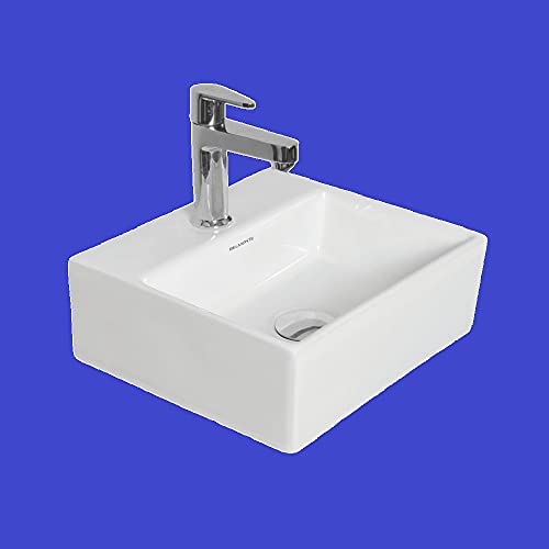 Image of Wash Basin Table Top Over Counter Vessel Sink Glossy Finish White Sink for Bathroom (13 x 12 x 5 Inch)