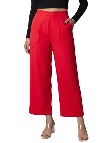 Image of Moirai Pure Cotton Wide Leg Women Trouser Stylish Mid Rise Relaxed Straight Fit Loose Pants Casual Travel Office Formal Wear
