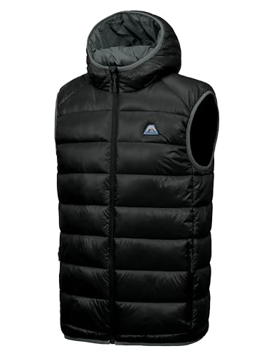 Mapamyumco Men’s Lightweight Puffer Vest with Hood, Water-Resistant Sleeveless Jacket for Hiking Ski