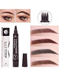 Plovex Waterproof Microblading Eyebrow Tattoo Pen 4 Head Fine Sketch Enhancer Fork Tip Eyebrow Tattoo Tint Eyebrow Gel Pencil Makeup (02 Dark brown)