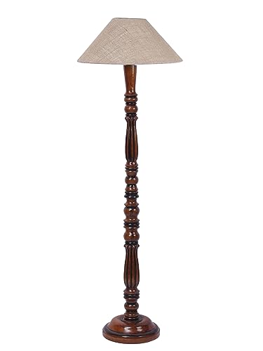 Image of Beaver Jute Shade Wooden Floor Lamp with Wooden Base, Height - 53 Inches | Contemporary Standing Lamp for Living Room, Bedroom & Office | Elegant Lighting for Stylish Home Interiors