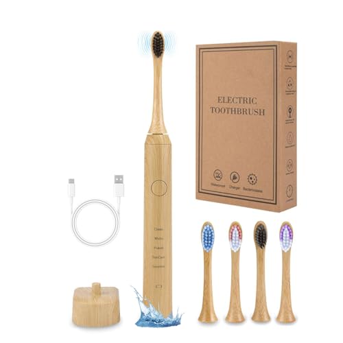 XkuiHF - Suspensión magnética, ondas sonoras, cerdas suaves ecológicas, inducción inteligente, cepillo de dientes eléctrico recargable de bambú