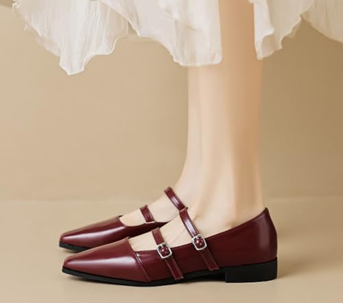 Niction Women's Mary Jane Flats Retro Square Toe Pu Leather Double Strap Soft Work Slip on Ballet Flat Womens Dress Shoes for Work Walking Driving3