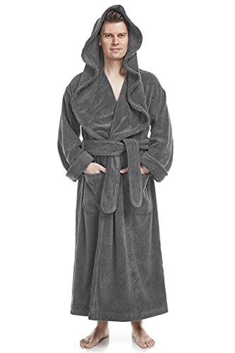 Arus Men’s Big & Tall Long Monk Robe Hooded Full Length Turkish Cotton Bathrobe