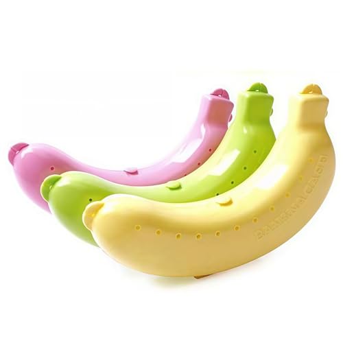 Bananenetui BPA-frei Bananenhalter und Schutzbox tragbarer Bananenbehälter mit Belüftungslöchern Obstschutz für Lunchbox Reisen Picknick Camping 3 Stück (Gelb Rosa Grün)