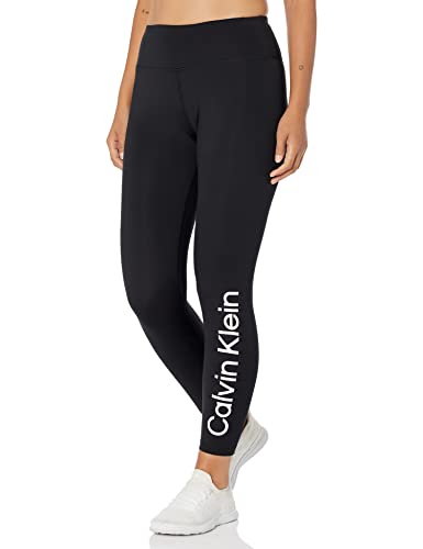 Calvin Klein Performance Women's Logo High Waist 7/8 Legging, Black White Logo, Medium