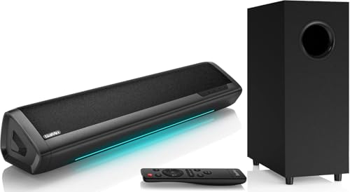 Saiyin Sound Bar for Smart TV with Subwoofer, 2.1 Deep Bass 100W Soundbar TV Speaker Home Theater Surround System PC Gaming Bluetooth/AUX/Optical Connection, Wall Mountable 17-inch