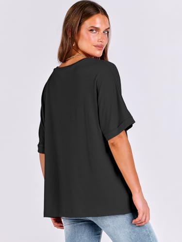ANRABESS Women's Oversized T Shirts Short Sleeve V Neck Summer Tops Casual Loose Basic Plain Tee Shirts 2025 Clothes Outfits4