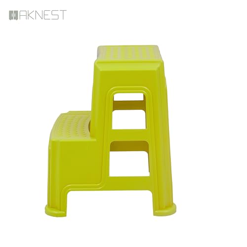 Image of Oaknest Supreme Multipurpose Plastic 2-Step Stool for Kids & Adults - Anti-Slip Lightweight Stepping Stool for Kitchen, Bathroom & Home - Yellow, 2 Piece
