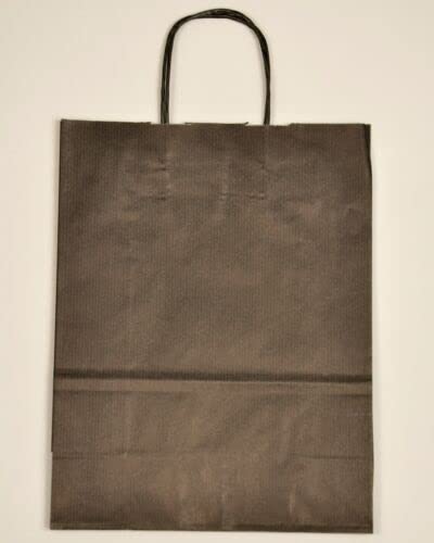 Carrier Bags - Twist Handle Black Ribbed Paper - 9" x 4" x 12" / 24cm x 11cm x 31cm - Pack of 50
