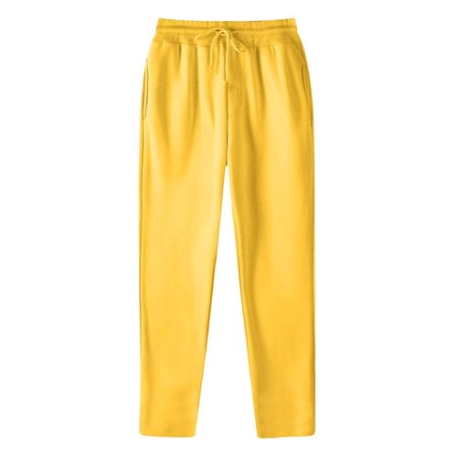 Generisch 2026 Pantalones de chándal para mujer, con forro polar, pierna recta, ancha, pantalones de jogger, pantalones de entrenamiento, cintura alta, pantalones de yoga con bolsillos, amarillo, XXL