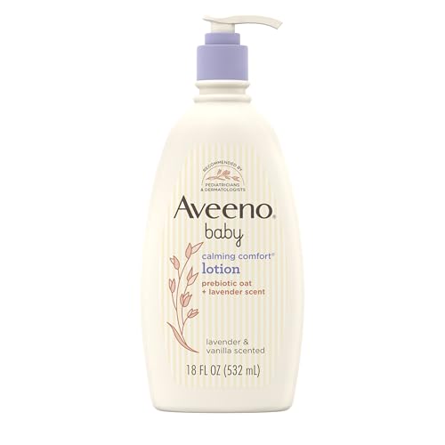 Image of Aveeno Baby Calming Comfort Moisturizing Body Lotion with Relaxing Lavender & Vanilla Scents, Non-Greasy Baby Lotion, Nourishing Prebiotic Oatmeal, Paraben- & Phthalate-Free, 18 fl. oz