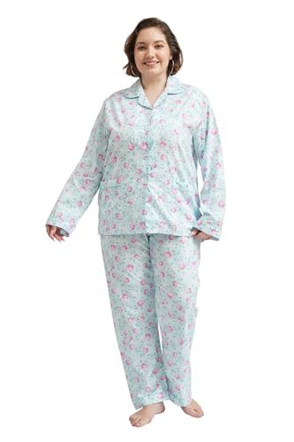 Image of GLOBAL Women Cotton Pajamas Long Sleeve PJs Button Down Sleepwear S-3XL