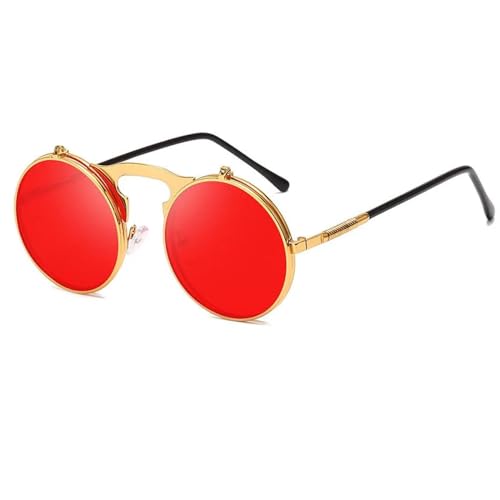Lunettes de soleil rondes vintage à rabat pour un look steampunk rétro en métal