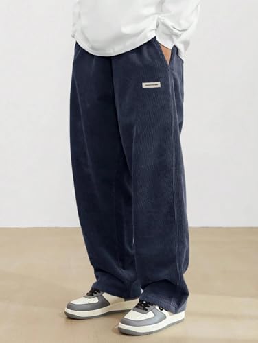 Image of KOTTY Men's Solid|Button|Wide|Loose fit|Corduroy Trousers & Pant for Men