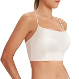 SilRiver Women's Spaghetti Strap Silk Tank Top Padded Workout Going Summer Crop (White, Medium)