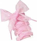 Enyolidimk Pink Shoelaces, Lace Ribbon Shoe Laces Flat Satin Ribbon Shoelaces for Women Girls Kids Sneakers, 110cm Long 4cm Wide, Shoe Care Products and Accessories
