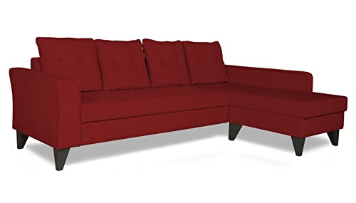 Image of Adorn India Maddox Tufted L Shape 5 Seater Sofa Sofa Set RHS (Maroon) (3 Year Warranty)
