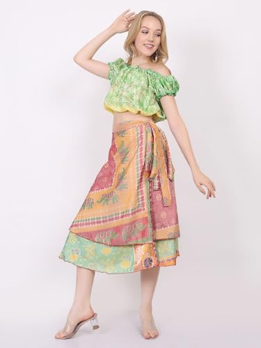 Wevez® Women's Lot of Pack of 5 Silk Sari Skirts, Medium, Assorted4