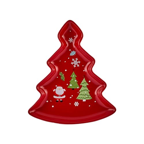 Image of Karaca New Year Christmas New Generation Bone Golden Line Christmas Tree Decorative Plate, 21cm, Red Multi