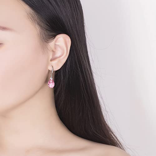 Silver Dangle Earring 14k White Gold Plated 925 Sterling Silver 12mm Pear Shape Naked Drill Crystal Drop Earrings For Women4