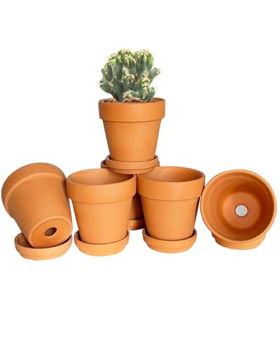 4 Inch Terracotta & Clay Plant Pots with Drainage Hole and Saucer- 6 Pack Small Terra Cotta Pots for Indoor Outdoor Plants Breathable Unglazed Classic Planter Pots for Succulents Herbs Flowers