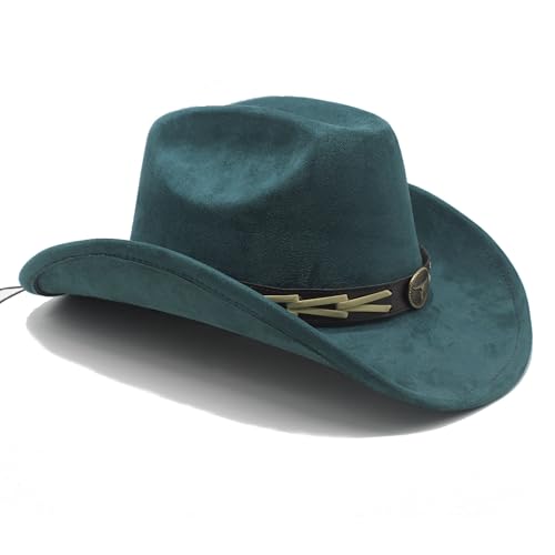 Image of Western Cowboy Hat for Women Men with Band Wide Brim Suede Cowboy Cowgirl Hat Western Style Hat