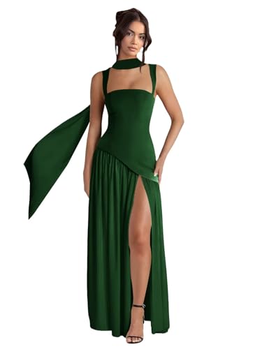 UZN Scarf Bridesmaid Dresses 2025 for Women with Slit Spaghetti Straps Drop Waist Chiffon Formal Party Gowns