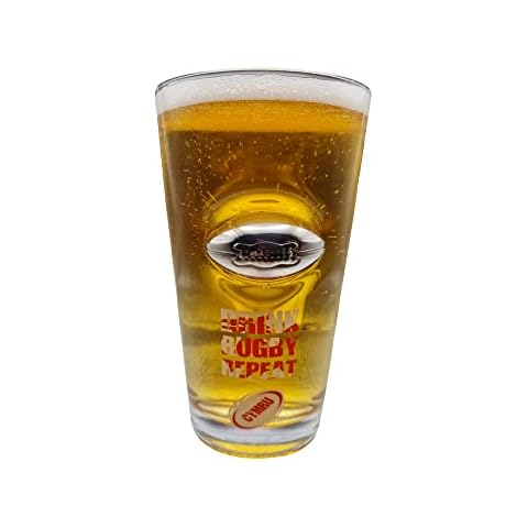 Unique England Wales Rugby Themed Gift Pint Glass Embedded Stainless Steel Ball Fathers Day, Birthday, for HIM HER (Wales) Cover