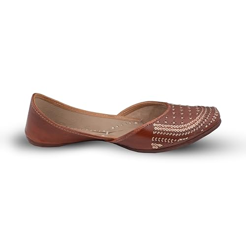 Image of KORAKARI Women's Traditional Ethnic Amber Punjabi Jutti, Leather Flat Comfortable Mojaris for Girls