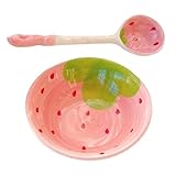 INOOMP Cuencos de Cerámica con Diseño de y Cuchara Bol Multiusos para Sopa Arroz y Ramen para Comidas Frías y Calientes Fácil de Limpiar y Uso Diario