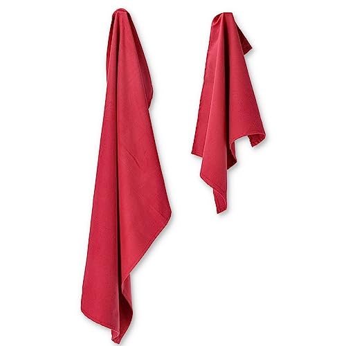 Casatessile Microfiber towels pair 1 cm 40x60 + 1 cm 50x100 microfiber towel set - ROSSO CILIEGIA