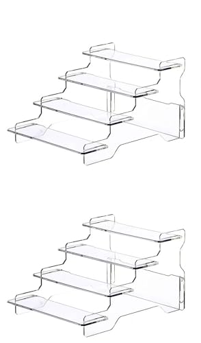 beehomay 2 Pack Acrylic Display Risers, 4 Tier Perfume Organizer Stand?Clear Cupcake Stand Holder?Display Risers for Figures,Cake Shelves Retail