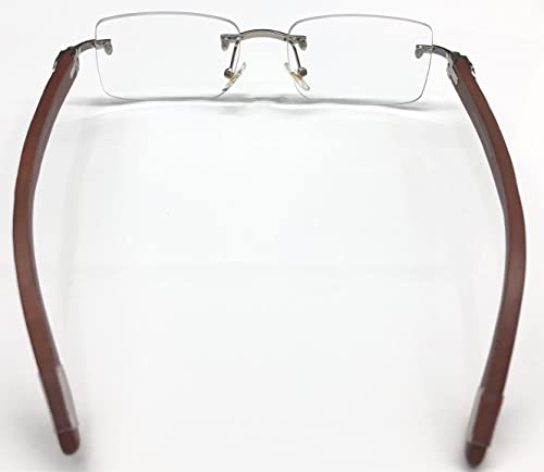 Image of RSINC Rimless frame /eyeglass /Spectacle Optical, Prescription For Men And Women Modern Unisex Business Collage Fashion, School, Ladies, Sports, Silver - Brown Wood Cart 8101016