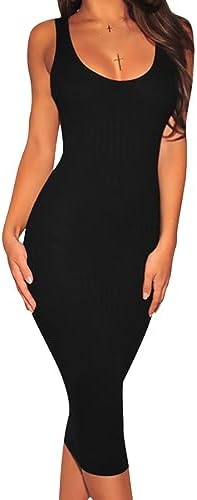 Women's Sexy Bodycon Tank Dresses Sleeveless Ribbed Knit Midi Clu...