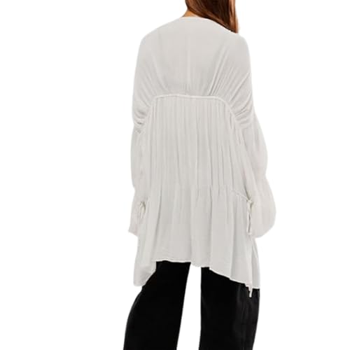 Summer Beach Cover Up Ruched Bell Sleeve Tops Women Bow Tie Front V Neck Shirt2