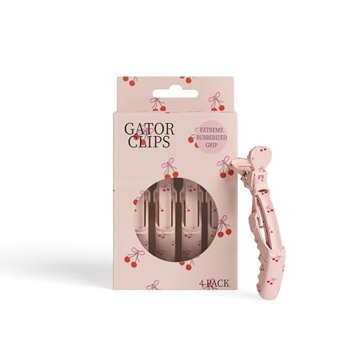 Blush Essential Professional Alligator Hair Clips - 4pk Cute Cherry & Bow Design Hair Clips for Women Gator Hair Styling Clips Hair Sectioning Clips for Styling and Cut
