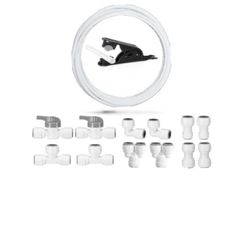 MonoSora Kit de accesorios de conexión rápida de 3/8 pulgadas con tubo y cortador para sistemas RO, refrigeradores y máquinas de hielo, 14 piezas de accesorios de línea de agua de polipropileno blanco