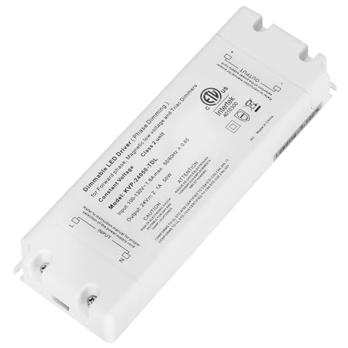 50W Dimmable LED Driver 24V, 120V AC to 24V DC Dimmable Transformer | 50W Triac LED Dimming Driver, Electric Power Supply Compatible with lutron, leviton Dimmers