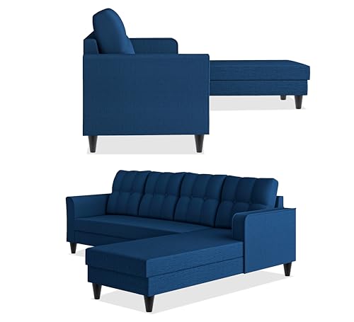 Image of Adorn India Maddox Tufted L Shape 6 Seater Sofa Set RHS (Blue) (3 Year Warranty)