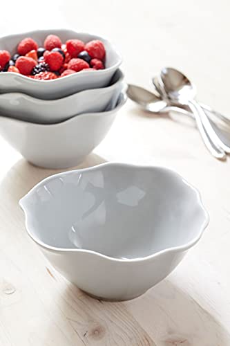 Portmeirion Sophie Conran Floret Stoneware All Purpose Bowls 7 Inch Set Of 4 - Dishwasher & Microwave Safe Great Kitchen Home Use For Serving Cereal Soup Salad & More, Dove Grey #TOP2