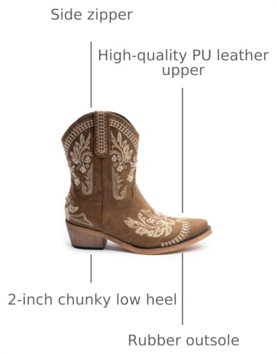 Image of Cusolemore Cowboy Boots for Women, Cowgirl Boots with Sparkly Embroidered Rhinestones, Short Western Ankle Boots for Women with Side Zipper Pull On