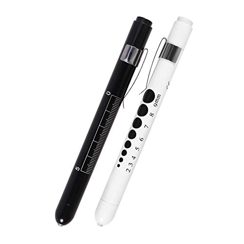 Aokin Pen Light with Pupil Gauge, Reusable LED Penlight Medical for Doctor Nurse Diagnostic etc, White Light, Black and White