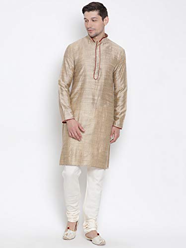 Image of VASTRAMAY Men's Beige Cotton Kurta and Pyjama Set
