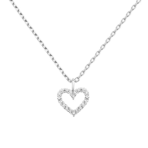 PAVOI 14K Gold Plated Cubic Zirconia Heart Necklace | Cute Dainty Love Pendant Necklaces for Women