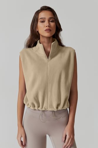 QINSEN Women's Full Zip Fleece Short Jacket Vest Warm Winter Sleeveless Stand Collar Sherpa Crop Coat4