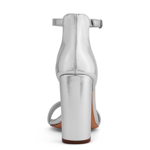 Image of GENSHUO Women's 4-inch Chunky High Heel Sandals with Ankle Strap,Party Wedding Bridal Shoes