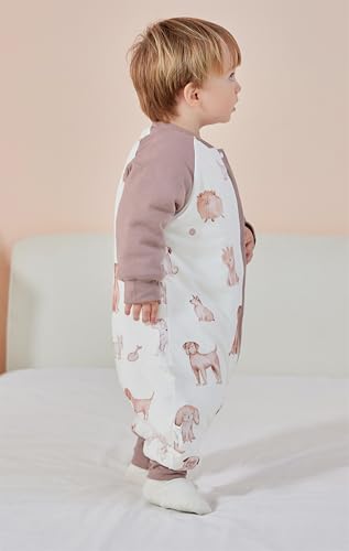 Chilsuessy Baby Winter Schlafsack 3.5 Tog Babyschlafsack mit Füssen Strampler Winterschlafsack mit abnehmbar Ärmel Schlafanzug Kinder Schlafsack, 3.5 Tog/Süßer Hund, L/Baby Höhe 95-105cm