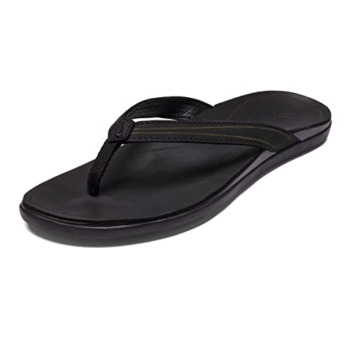 OLUKAI 'Aukai Women's Beach Sandals, Soft Leather Flip-Flop Slides with Non Marking Outsoles, Lightweight & All-Day Comfort